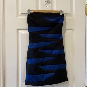 Blue & Black Strapless Cocktail Dress